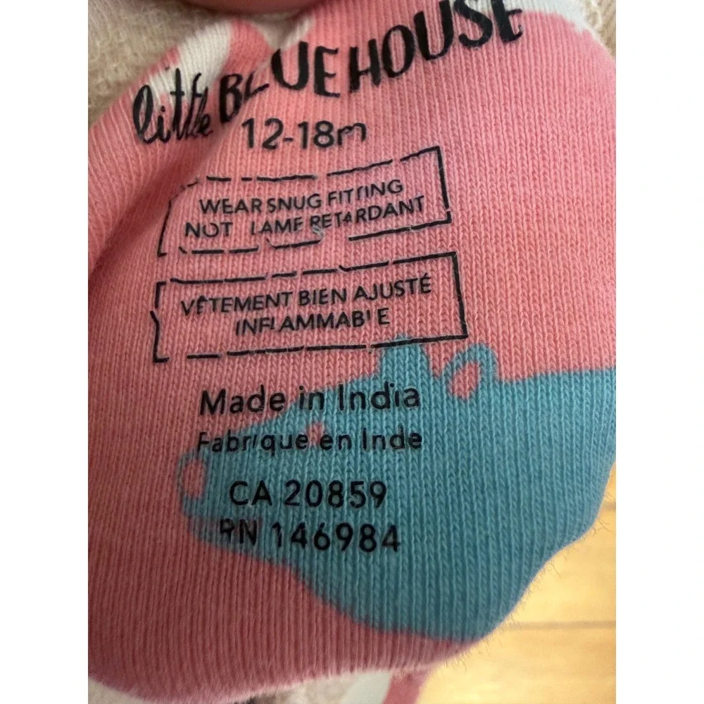 Little Blue House pink blue & white bear print one piece sleeper